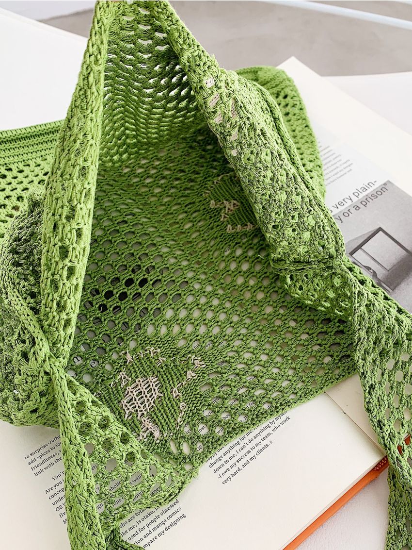 Flower Print Crochet Shopper Bag