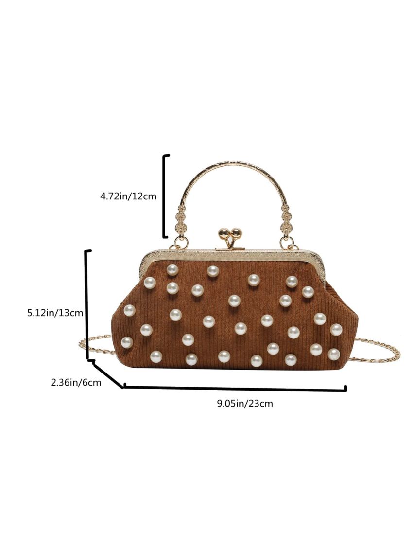 Faux Pearl Decor Kiss Lock Satchel Bag