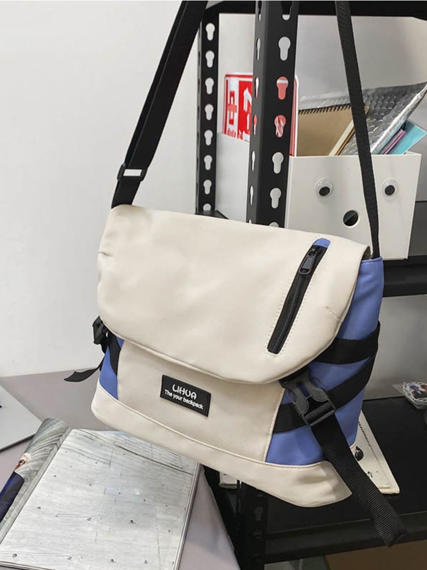 Colorblock Letter Detail Flap Shoulder Bag