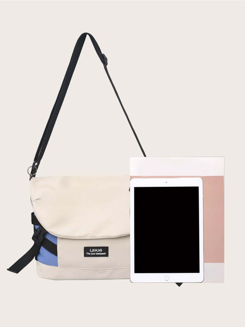 Colorblock Letter Detail Flap Shoulder Bag