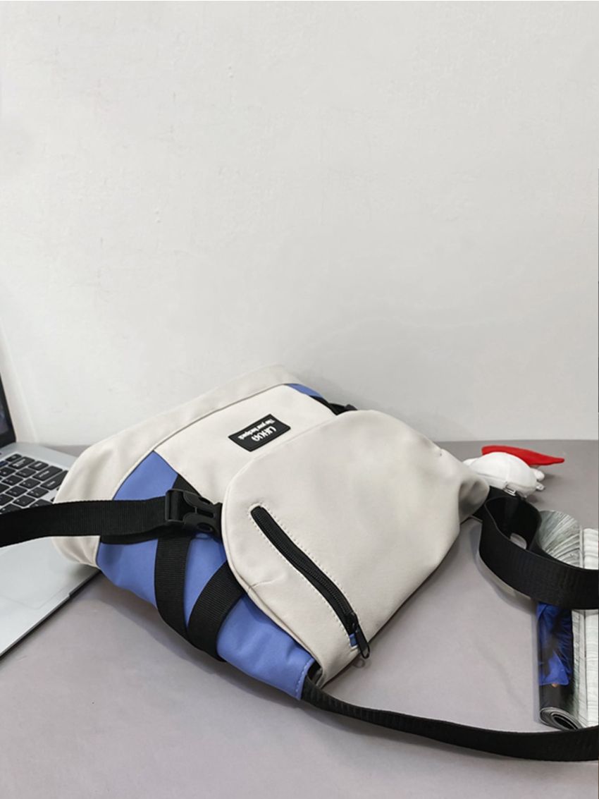 Colorblock Letter Detail Flap Shoulder Bag