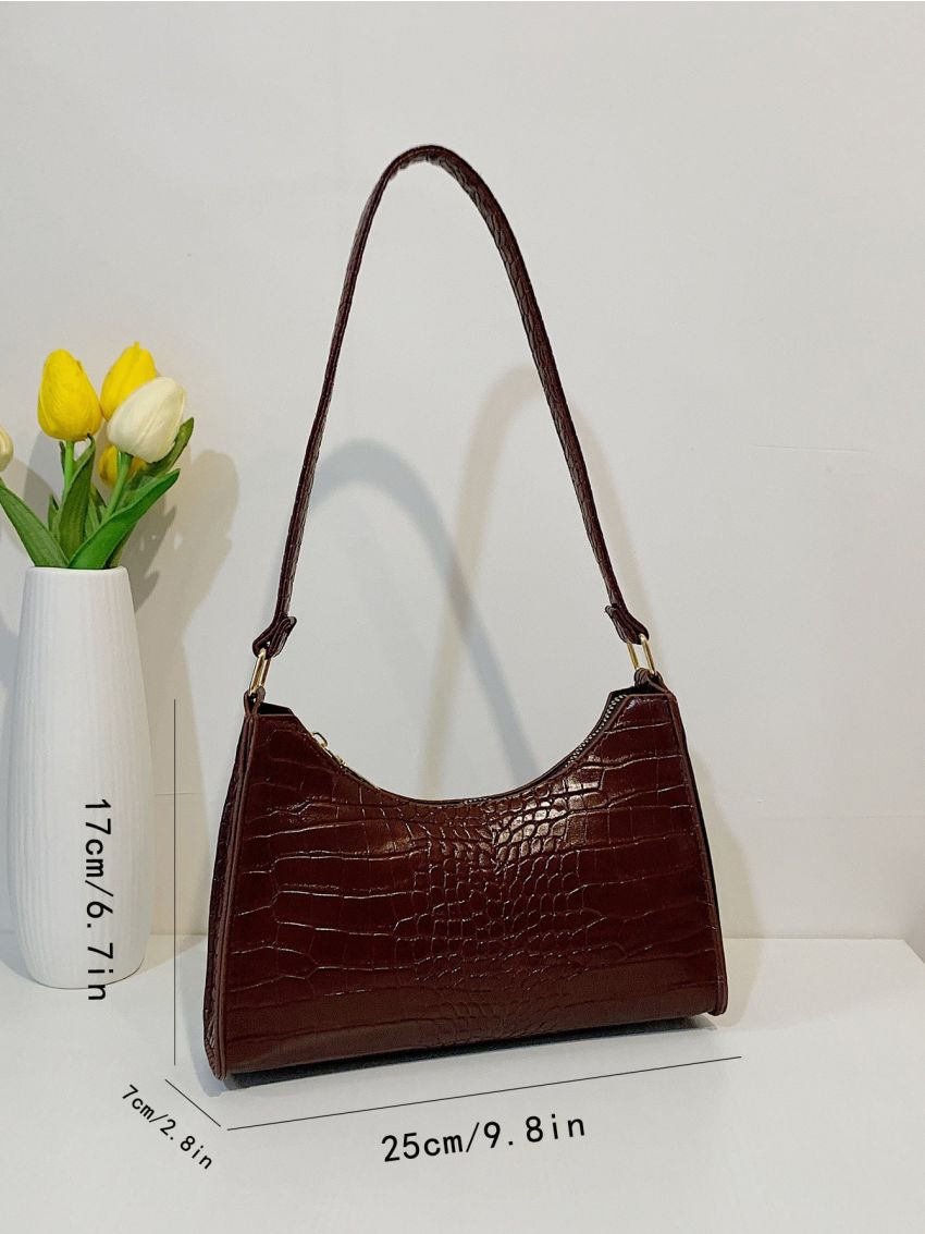 Crocodile Embossed Baguette Bag