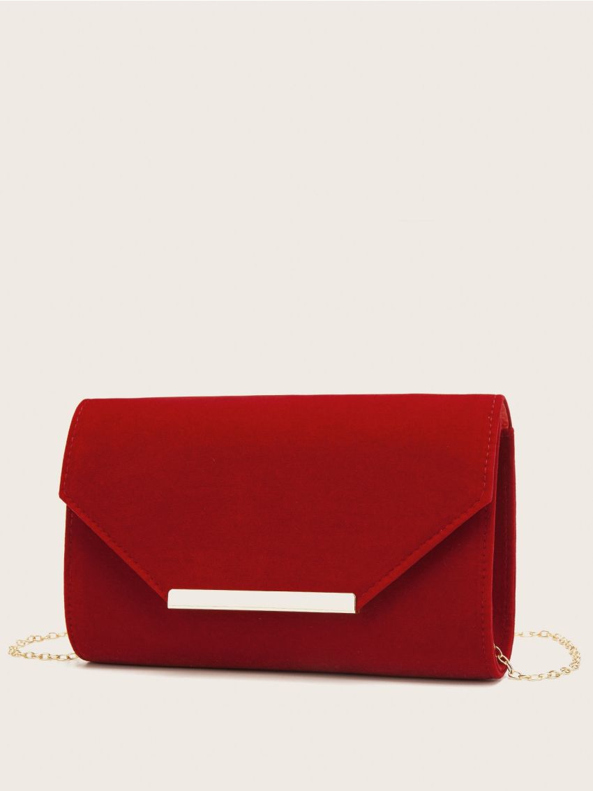 Metal Decor Flap Velvet Chain Bag