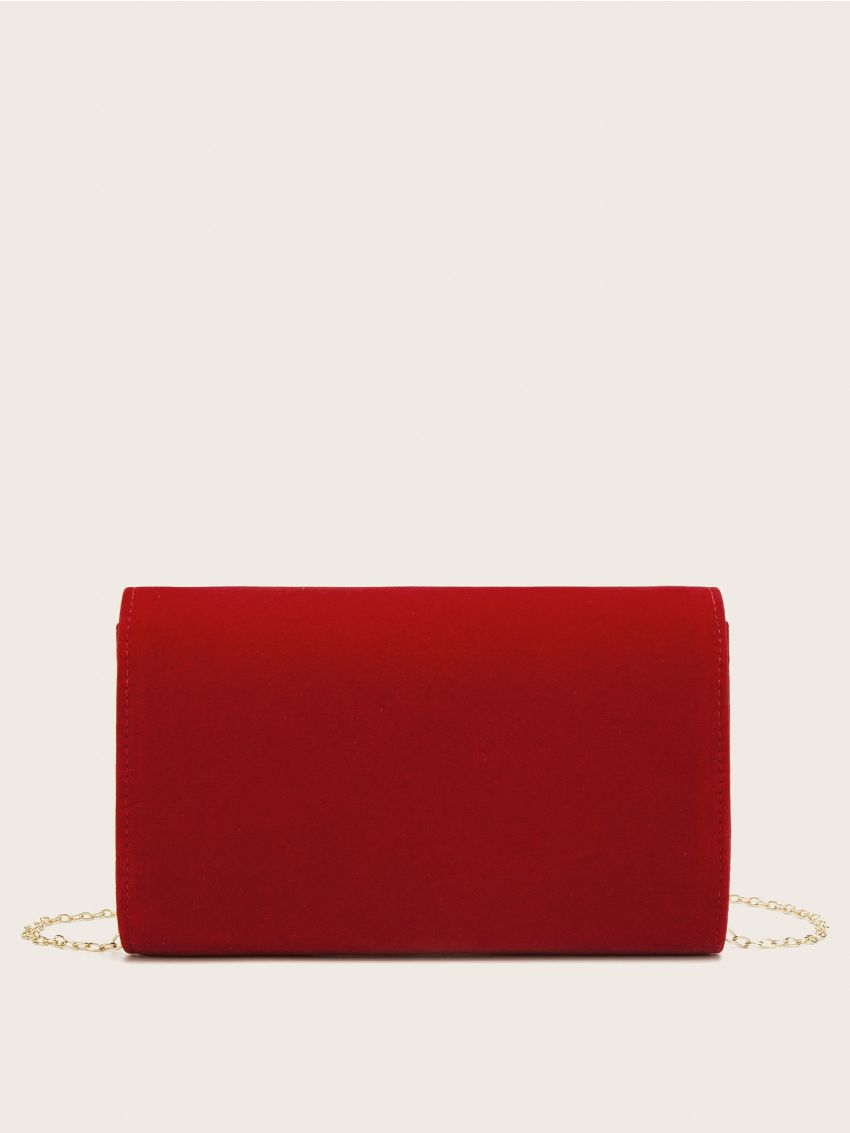 Metal Decor Flap Velvet Chain Bag