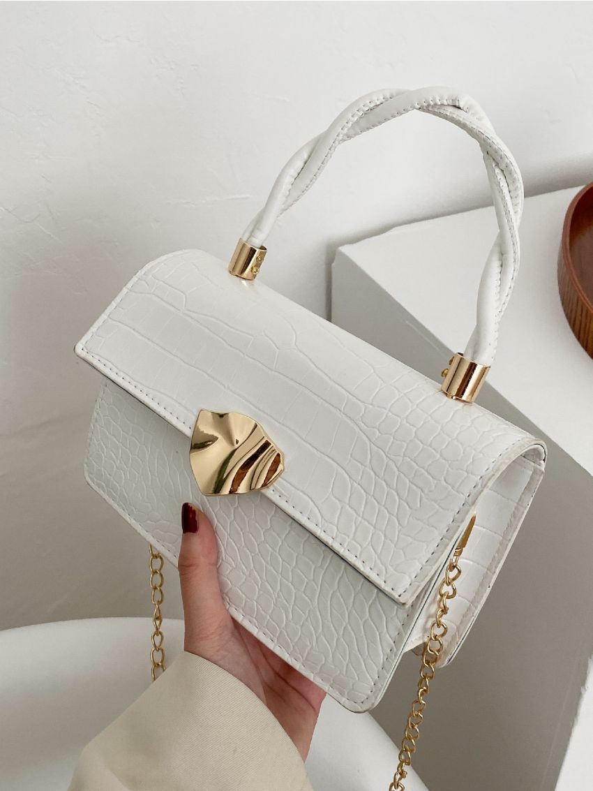 Croc Embossed Satchel Bag