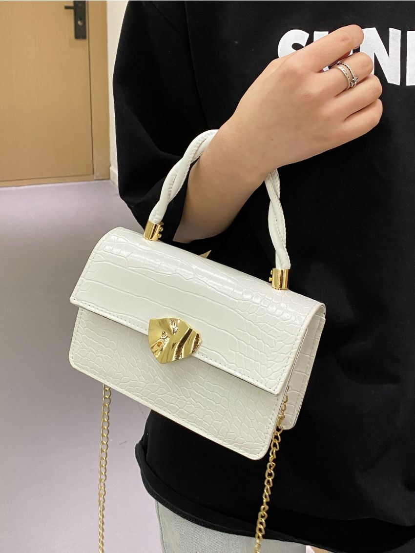 Croc Embossed Satchel Bag