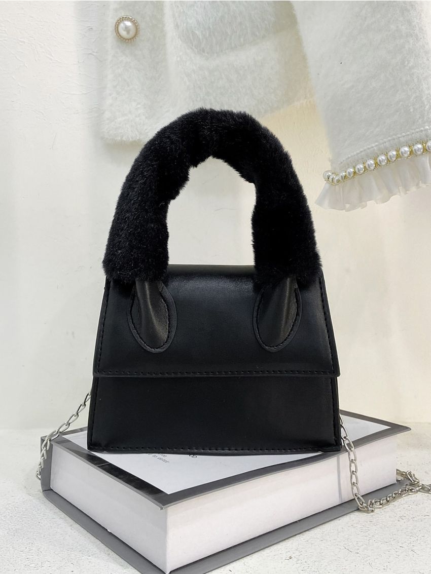 Mini Minimalist Fluffy Detail Flap Satchel Bag