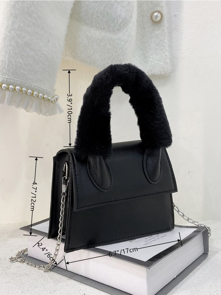 Mini Minimalist Fluffy Detail Flap Satchel Bag