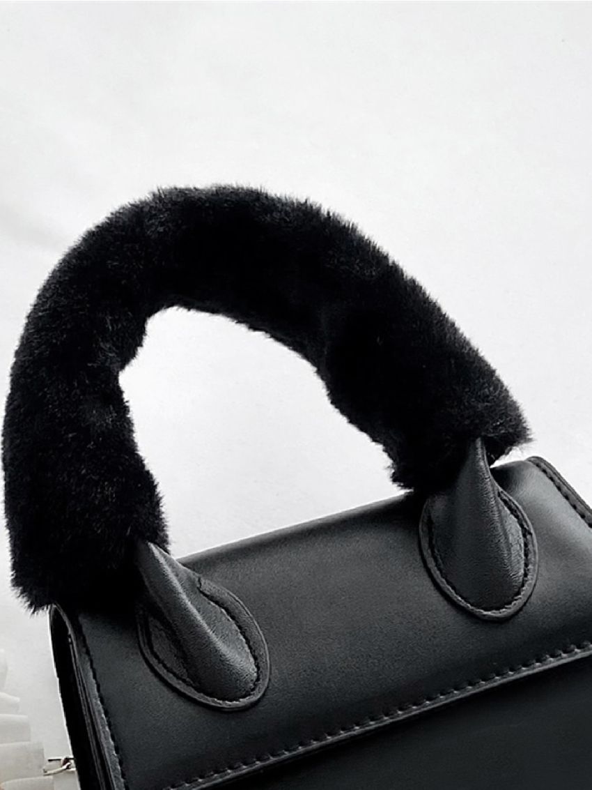 Mini Minimalist Fluffy Detail Flap Satchel Bag