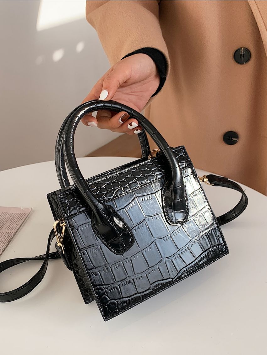 Mini Croc Embossed Satchel Bag