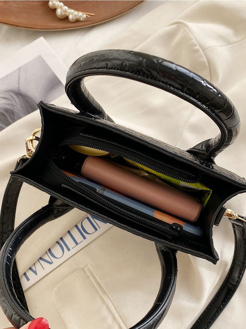 Mini Croc Embossed Satchel Bag