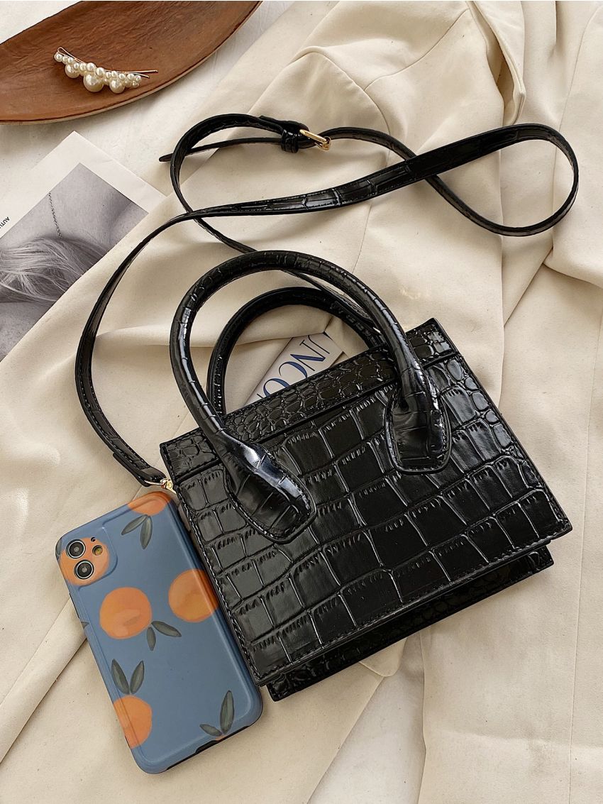 Mini Croc Embossed Satchel Bag