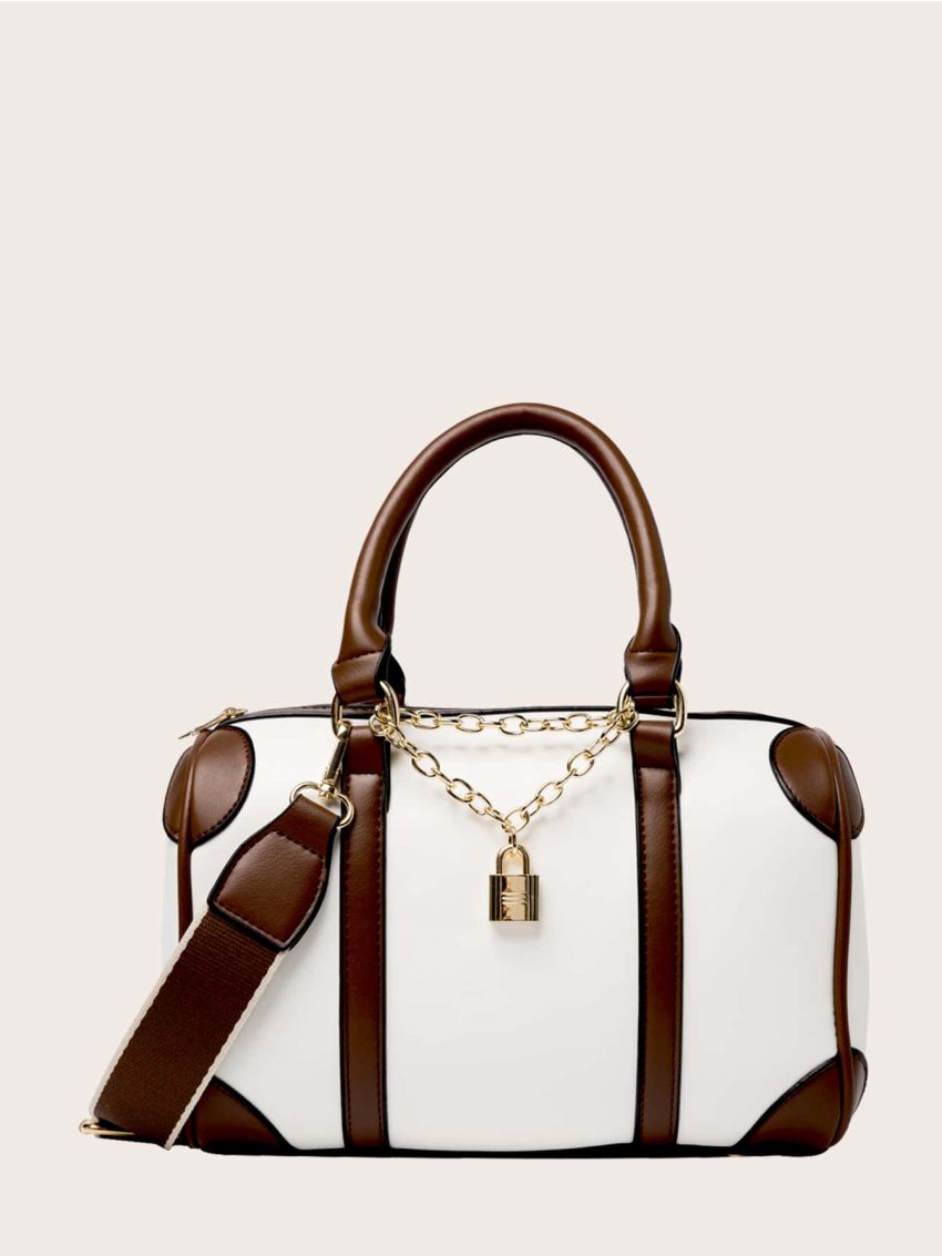 Lock Decor Two Tone Duffle Bag