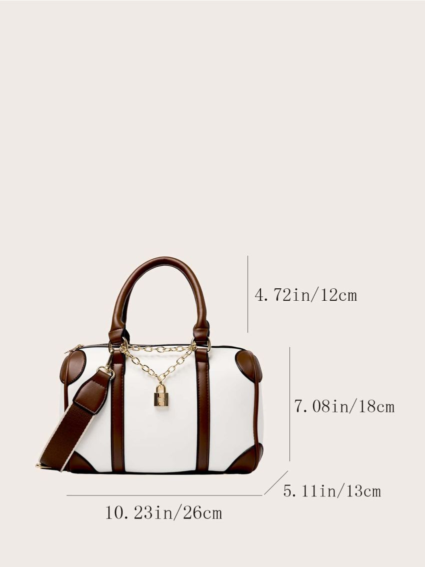Lock Decor Two Tone Duffle Bag