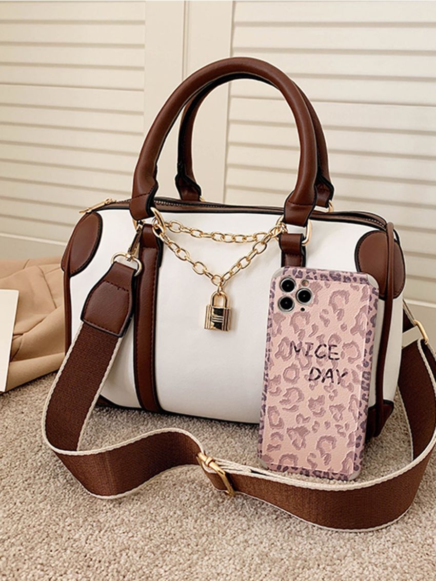 Lock Decor Two Tone Duffle Bag