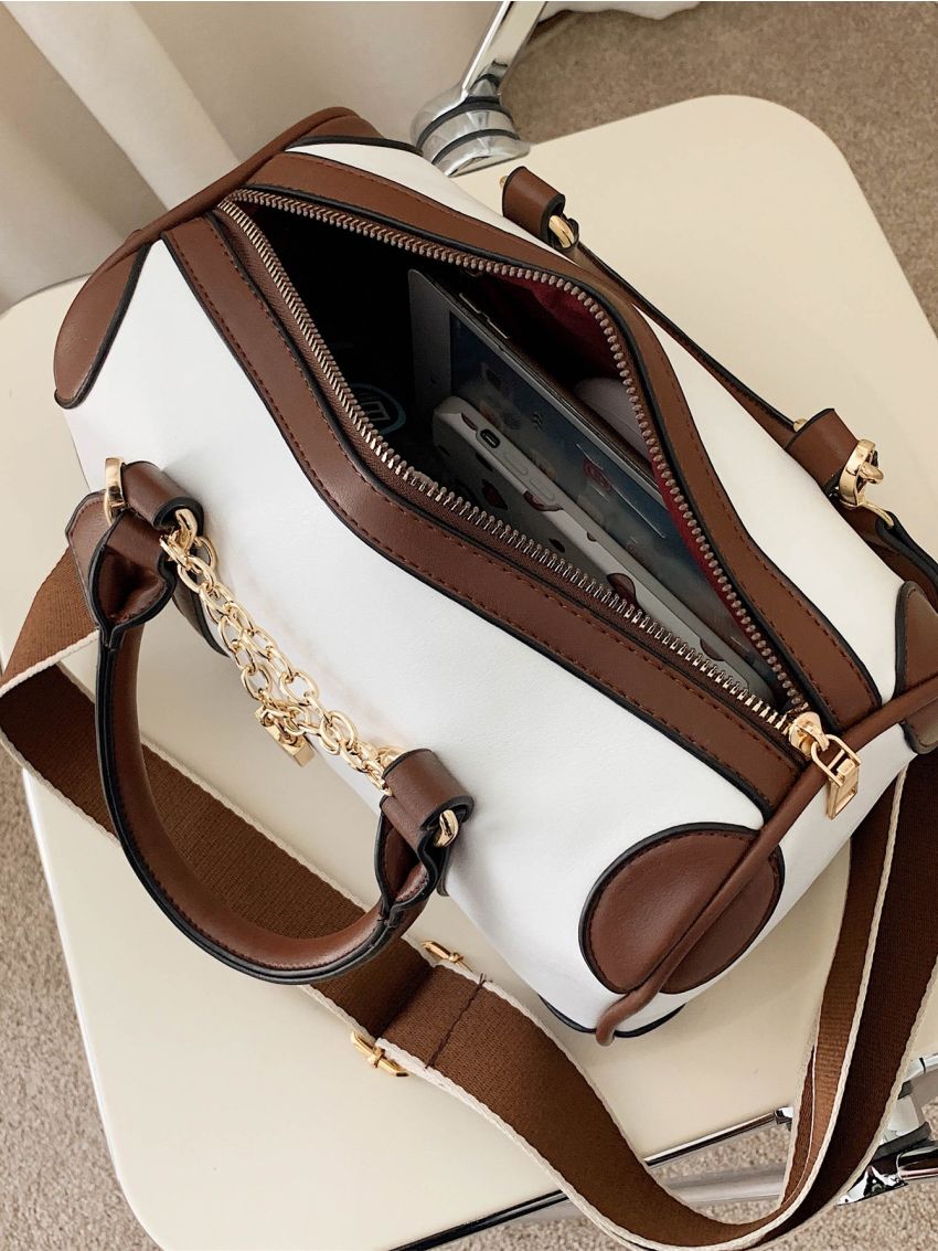 Lock Decor Two Tone Duffle Bag