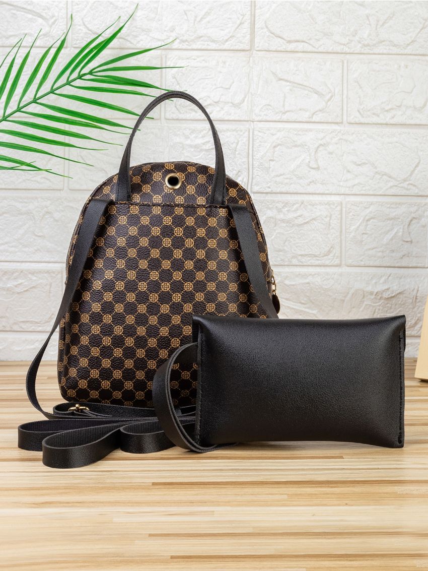 Mini Floral Pattern Classic Backpack With Long Wallet