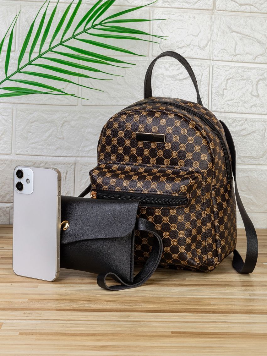 Mini Floral Pattern Classic Backpack With Long Wallet