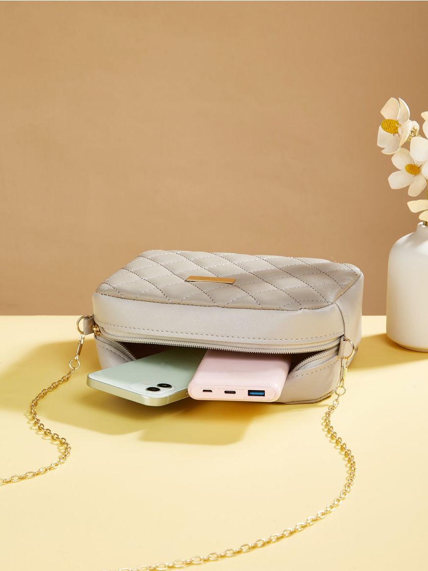 Mini Metal Decor Quilted Crossbody Bag