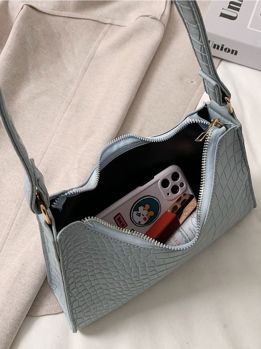 Croc Embossed Baguette Bag