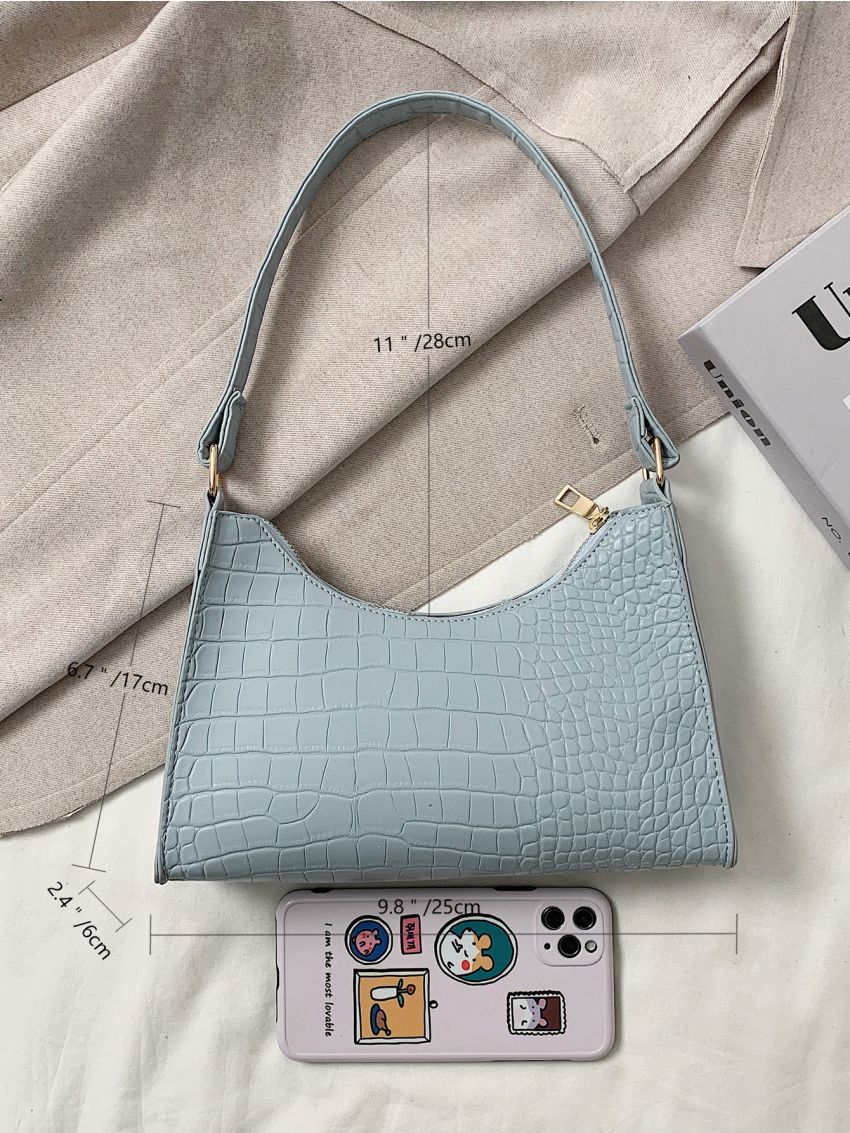 Croc Embossed Baguette Bag