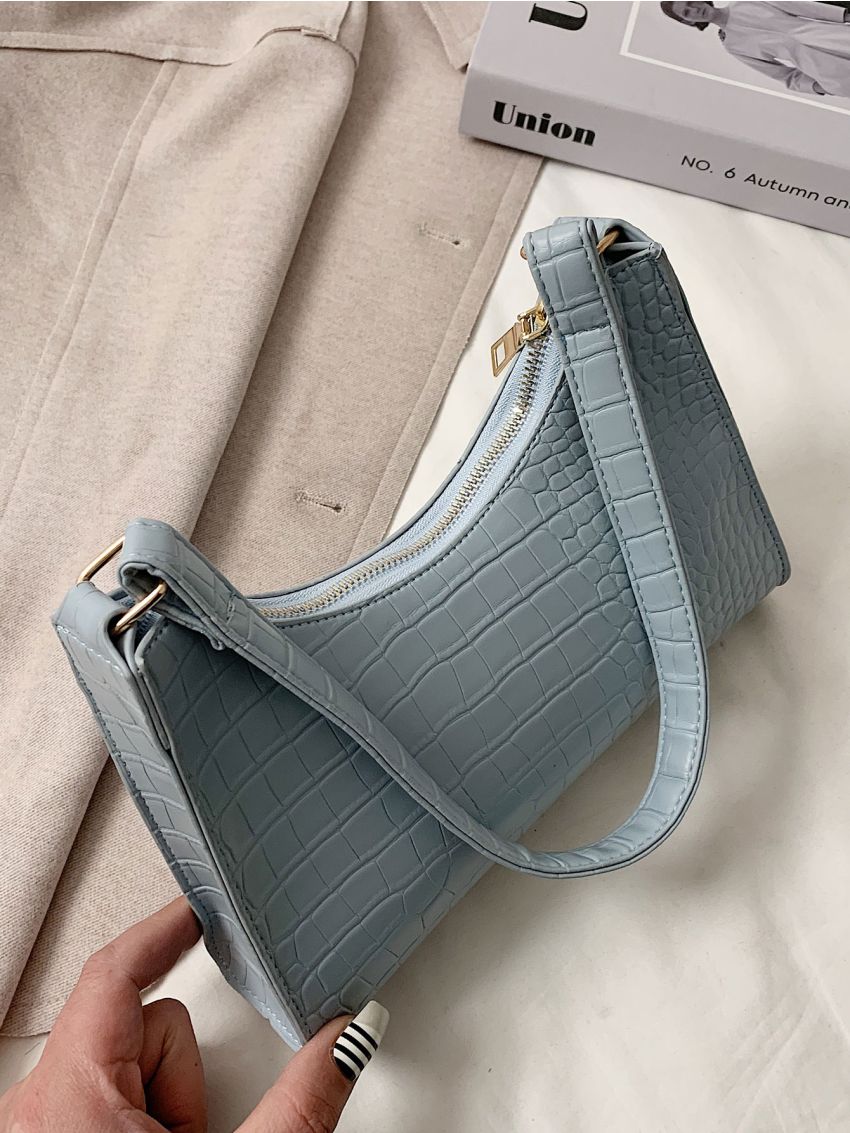 Croc Embossed Baguette Bag