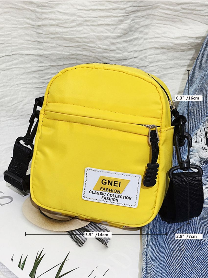 Mini Letter Patch Zip Front Square Bag