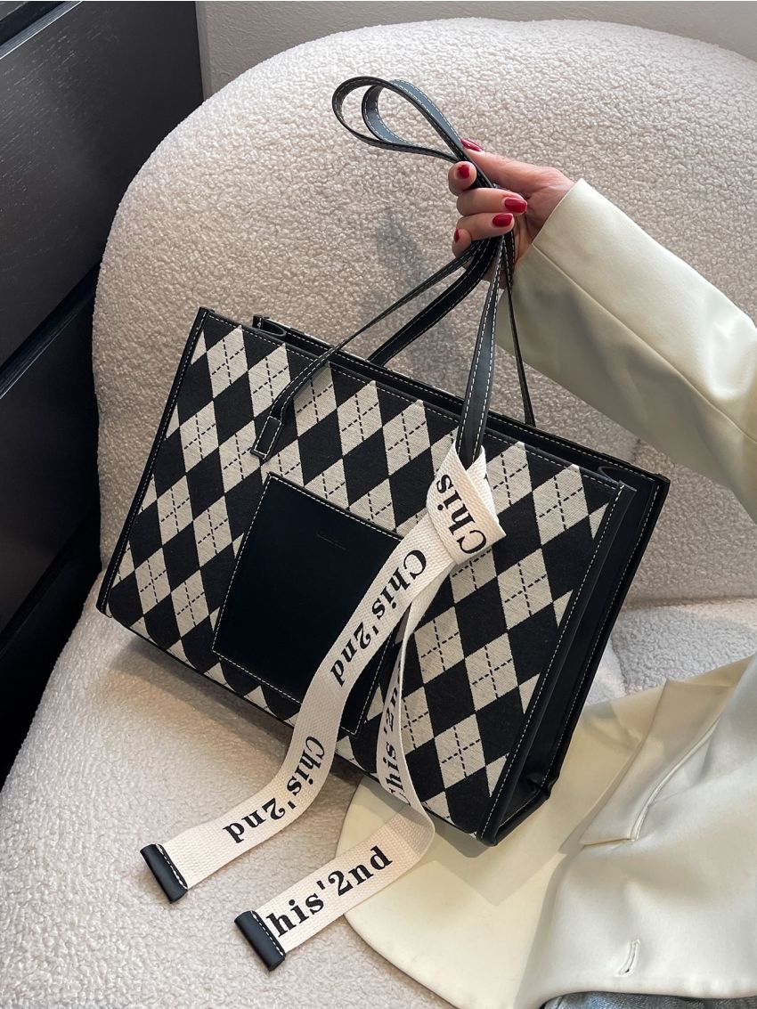 Colorblock Geo Graphic Shoulder Tote Bag