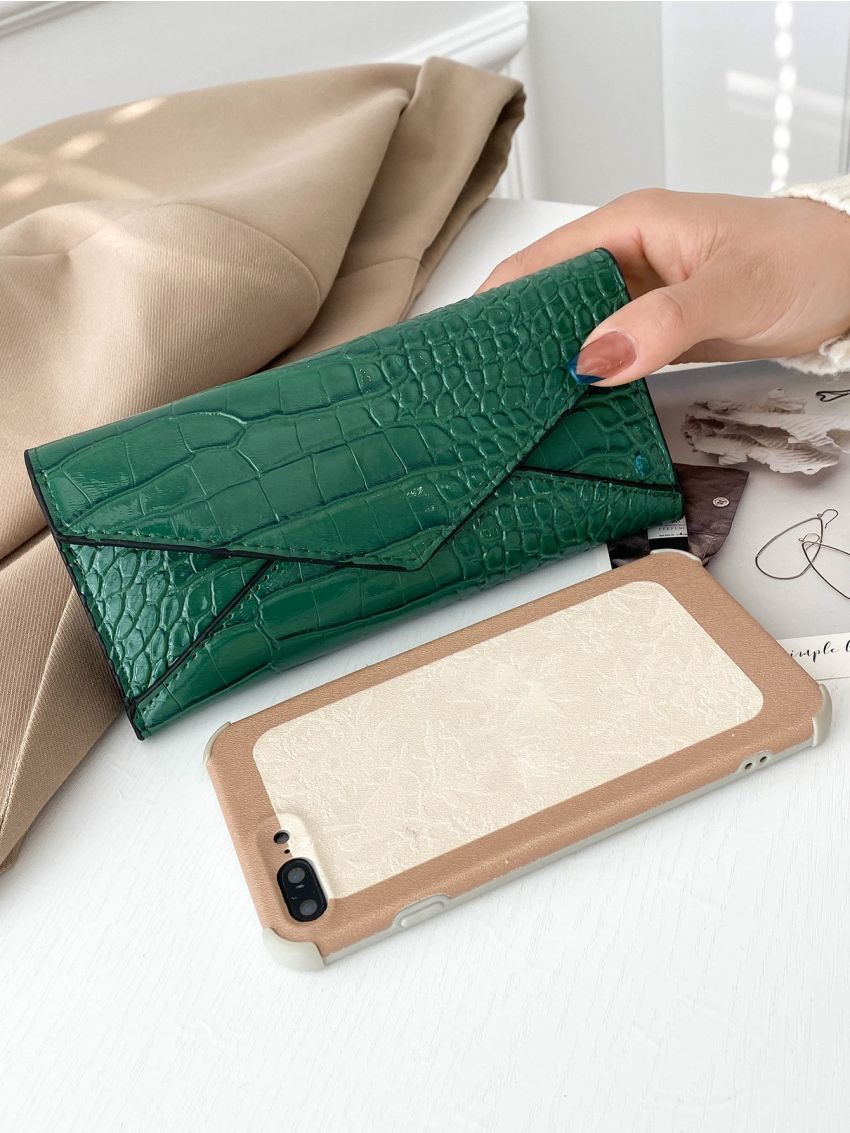 2pcs Crocodile Embossed Long Wallet