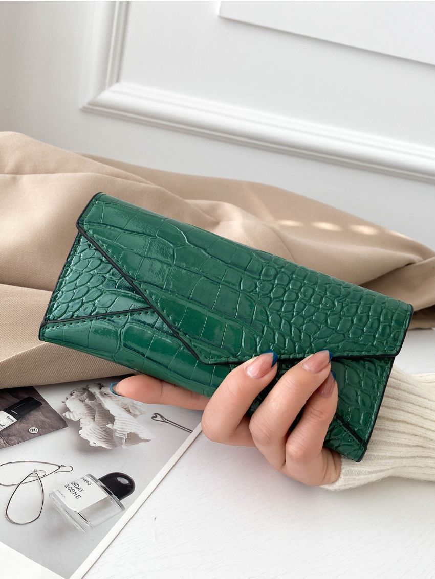 2pcs Crocodile Embossed Long Wallet