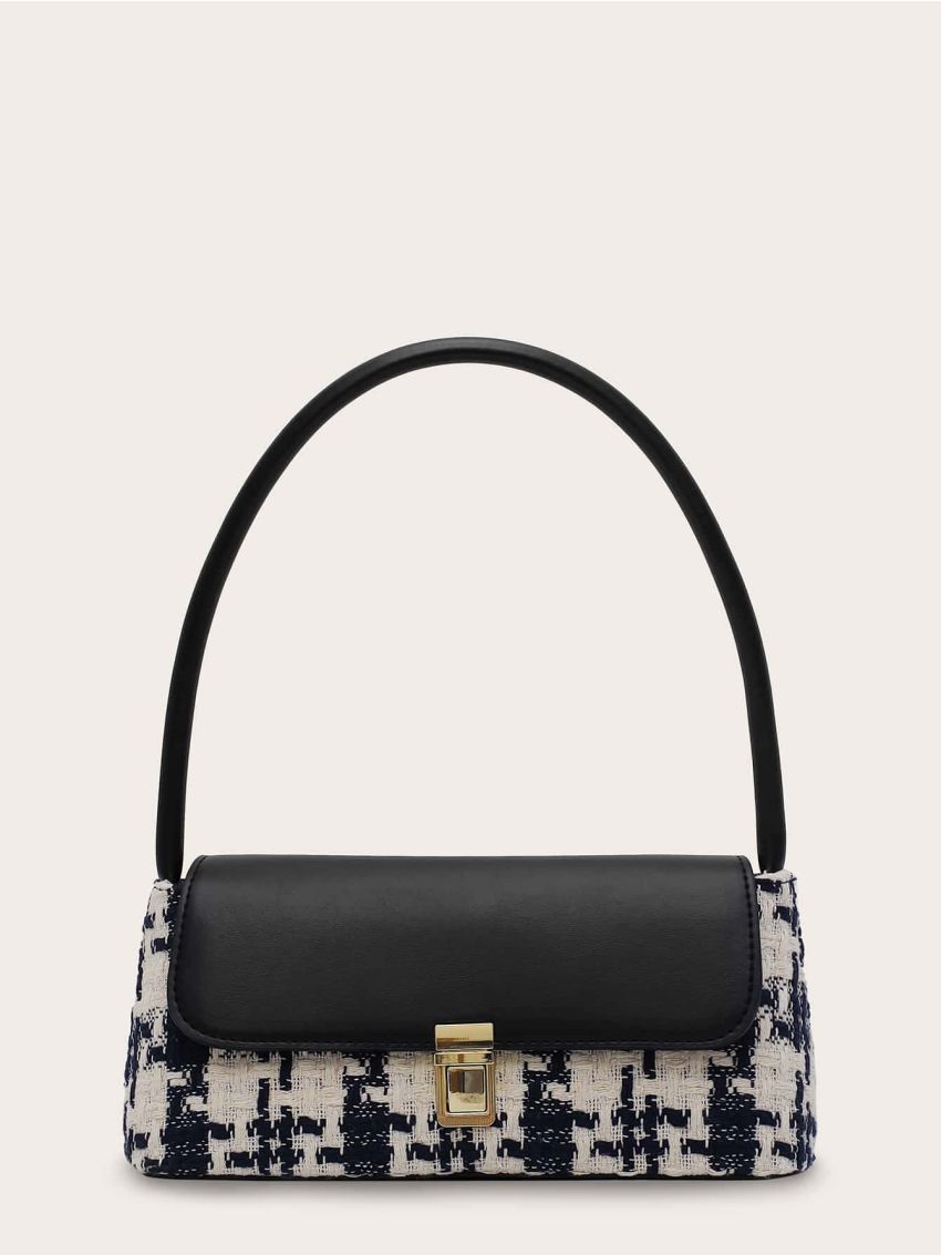 Push Lock Tweed Shoulder Bag