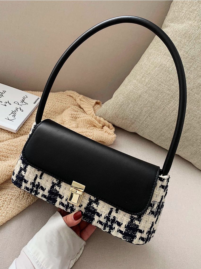 Push Lock Tweed Shoulder Bag