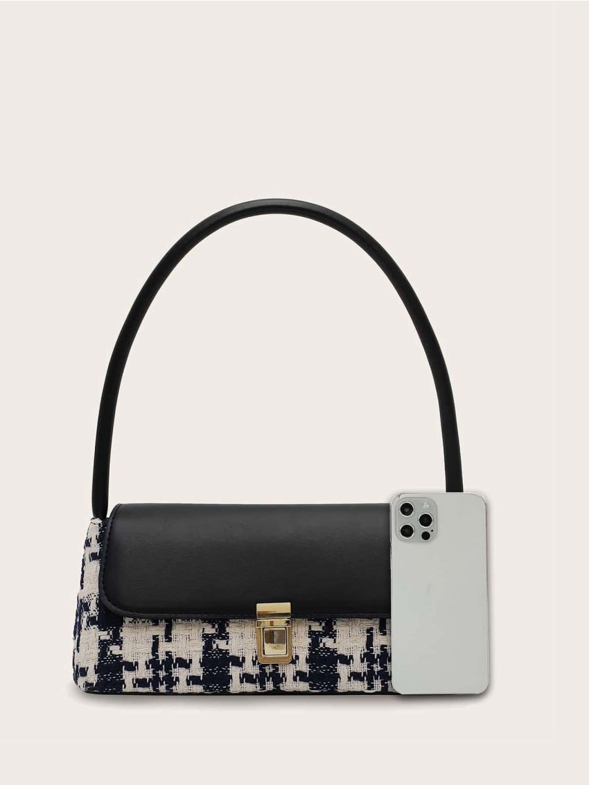 Push Lock Tweed Shoulder Bag