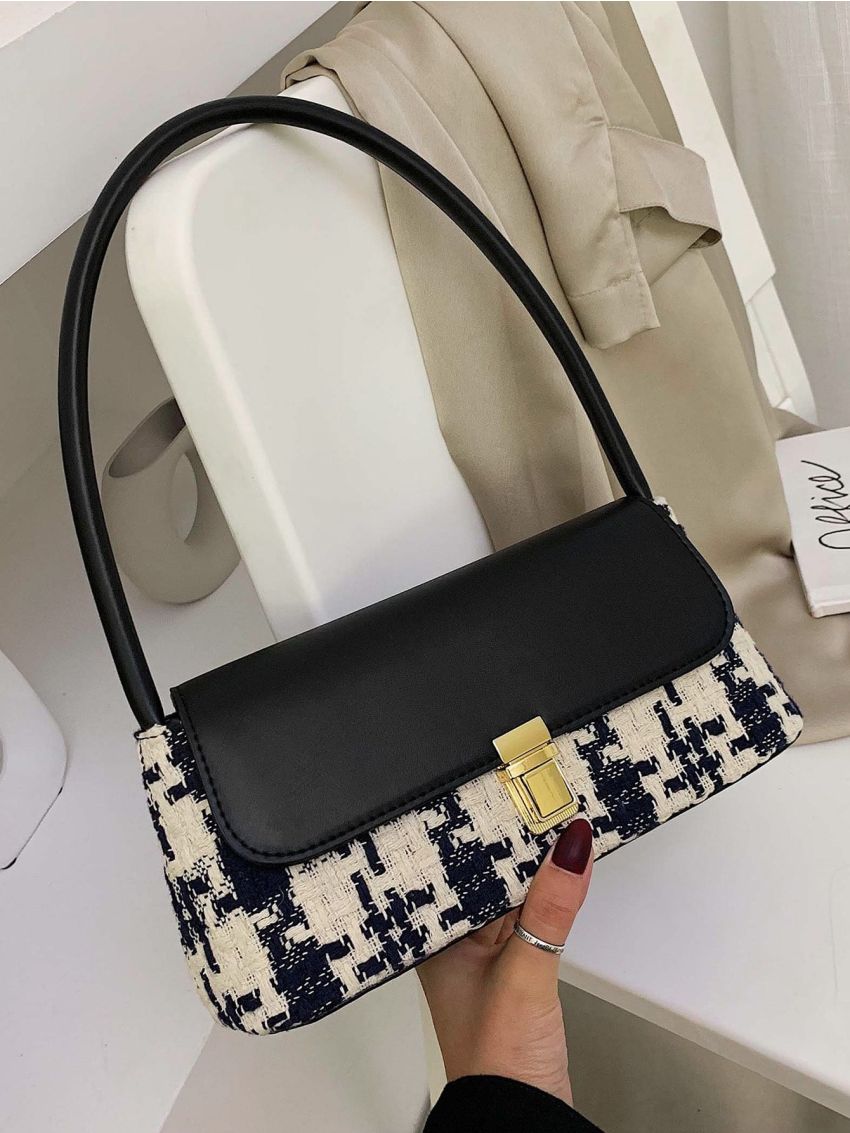 Push Lock Tweed Shoulder Bag