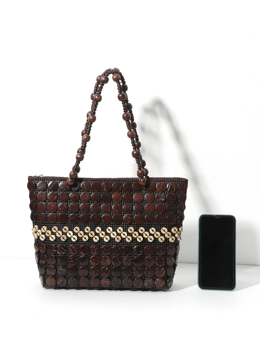 Two Tone Coconut Shell Shoulder Tote Bag