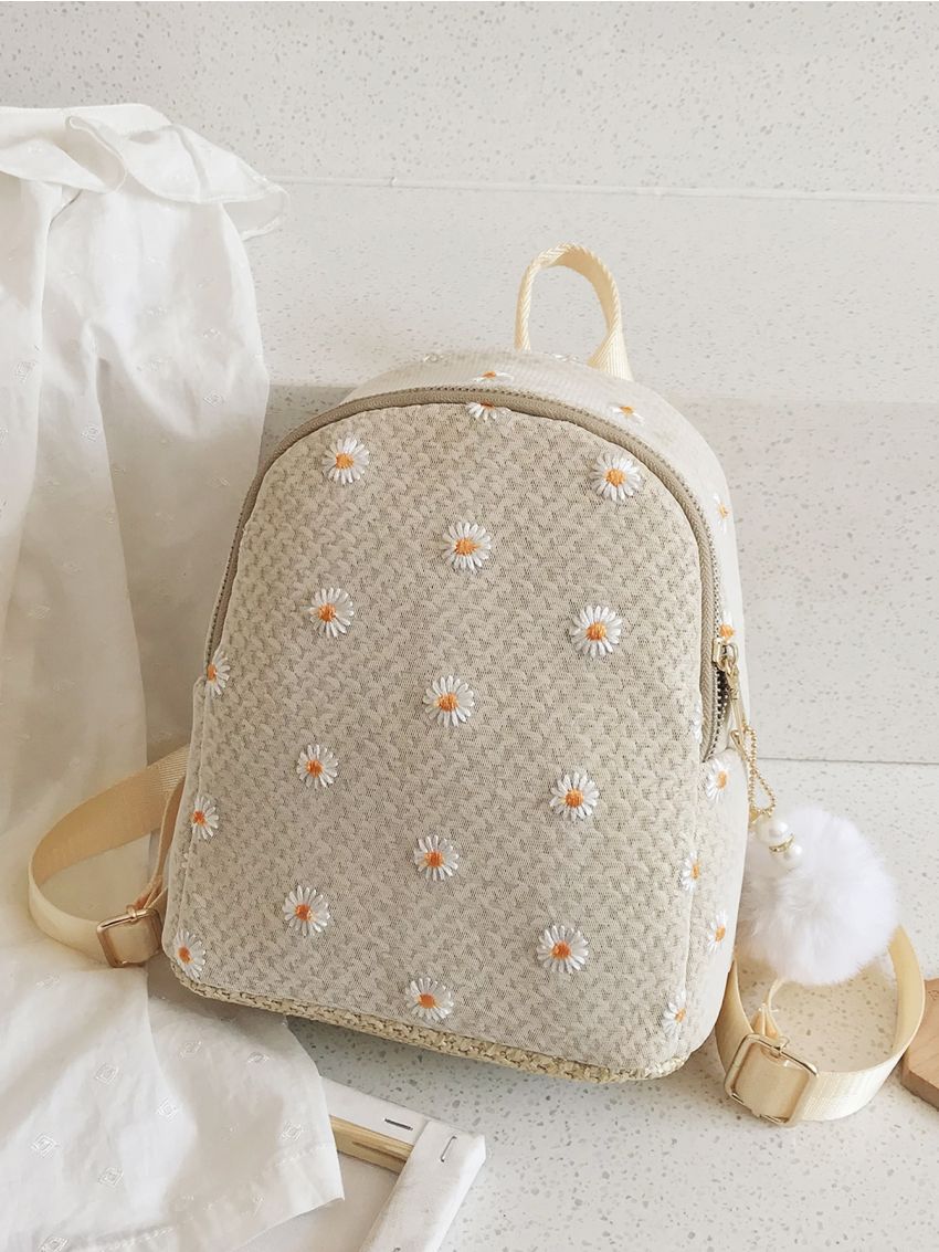 Daisy Embroidered Woven Backpack