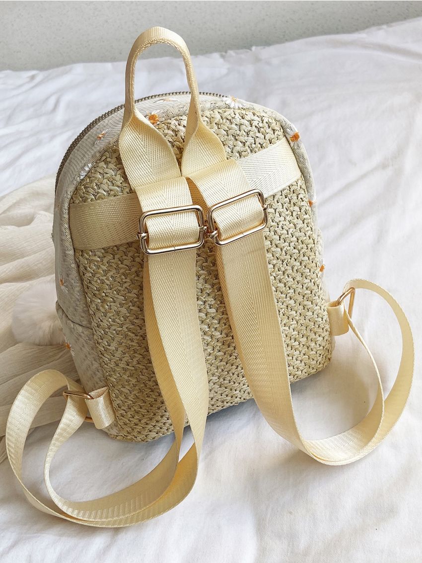 Daisy Embroidered Woven Backpack
