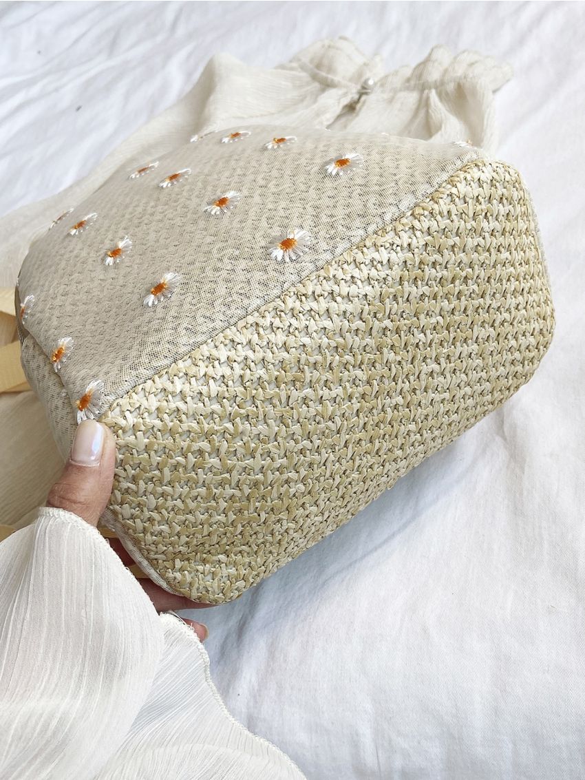 Daisy Embroidered Woven Backpack