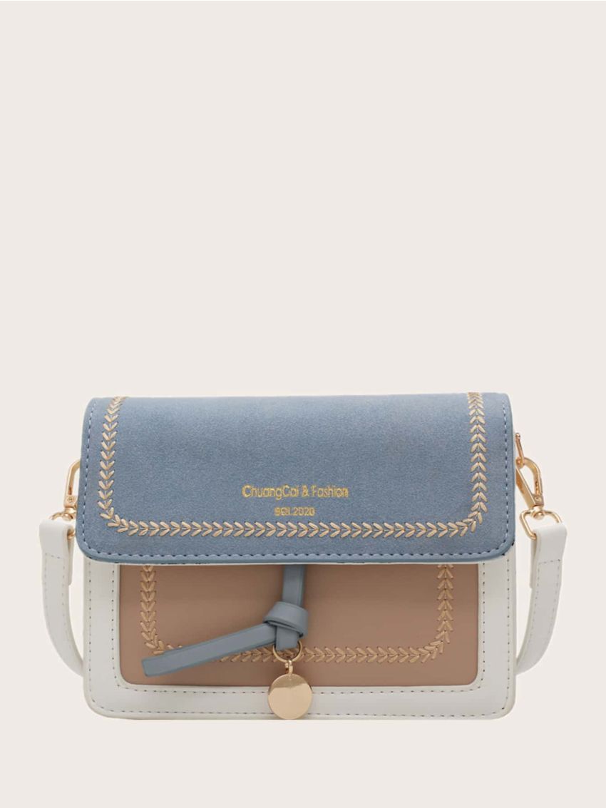 Mini Color Block Stitch Detail Flap Crossbody Bag