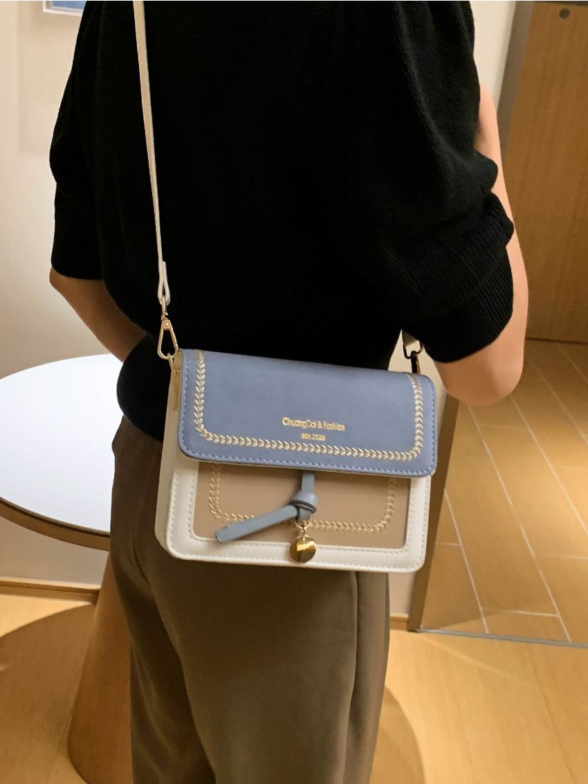 Mini Color Block Stitch Detail Flap Crossbody Bag