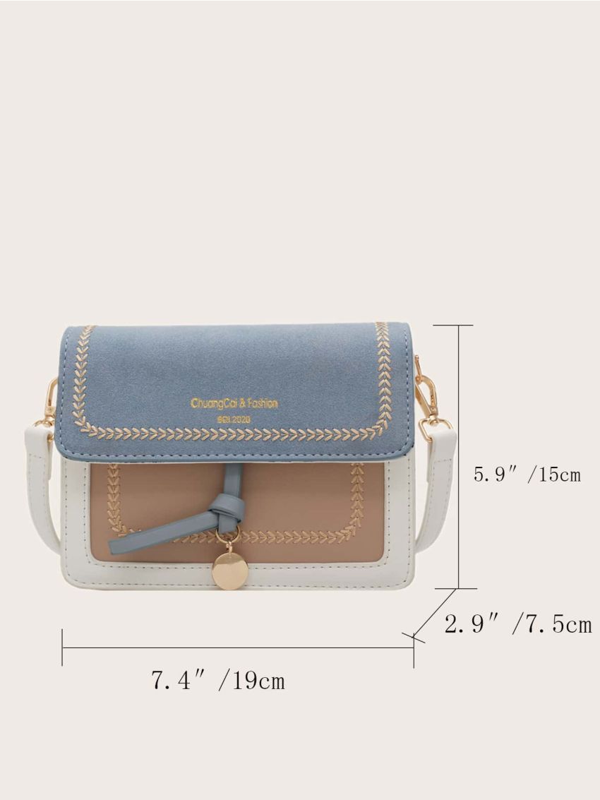 Mini Color Block Stitch Detail Flap Crossbody Bag