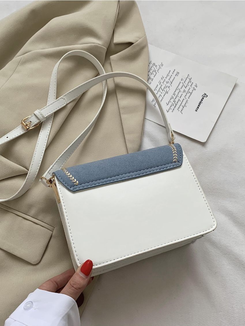 Mini Color Block Stitch Detail Flap Crossbody Bag
