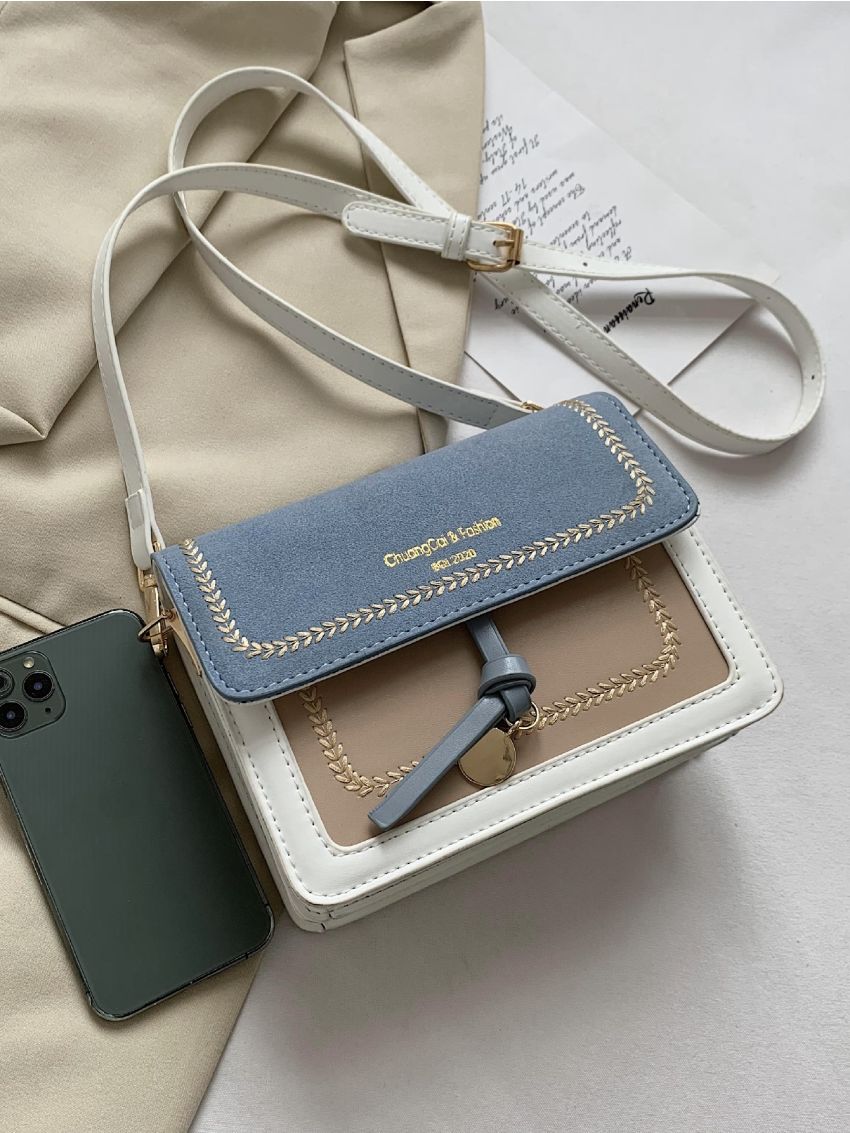 Mini Color Block Stitch Detail Flap Crossbody Bag