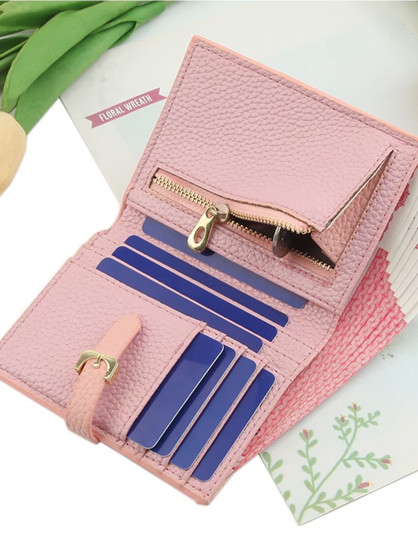 Textured Buckle Decor Small Wallet