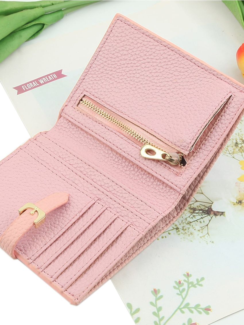 Textured Buckle Decor Small Wallet