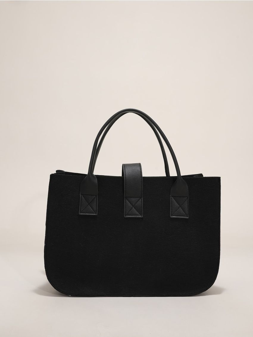 Felt Snap Button Top Handle Tote Bag