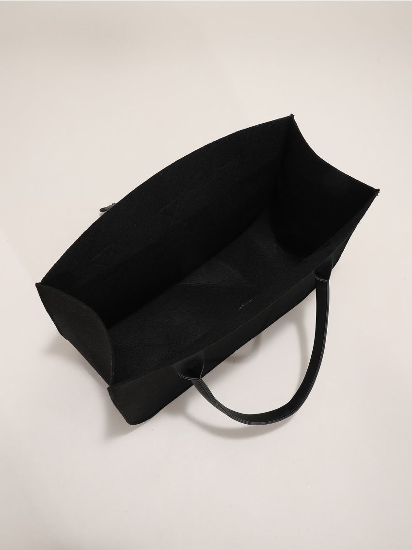 Felt Snap Button Top Handle Tote Bag