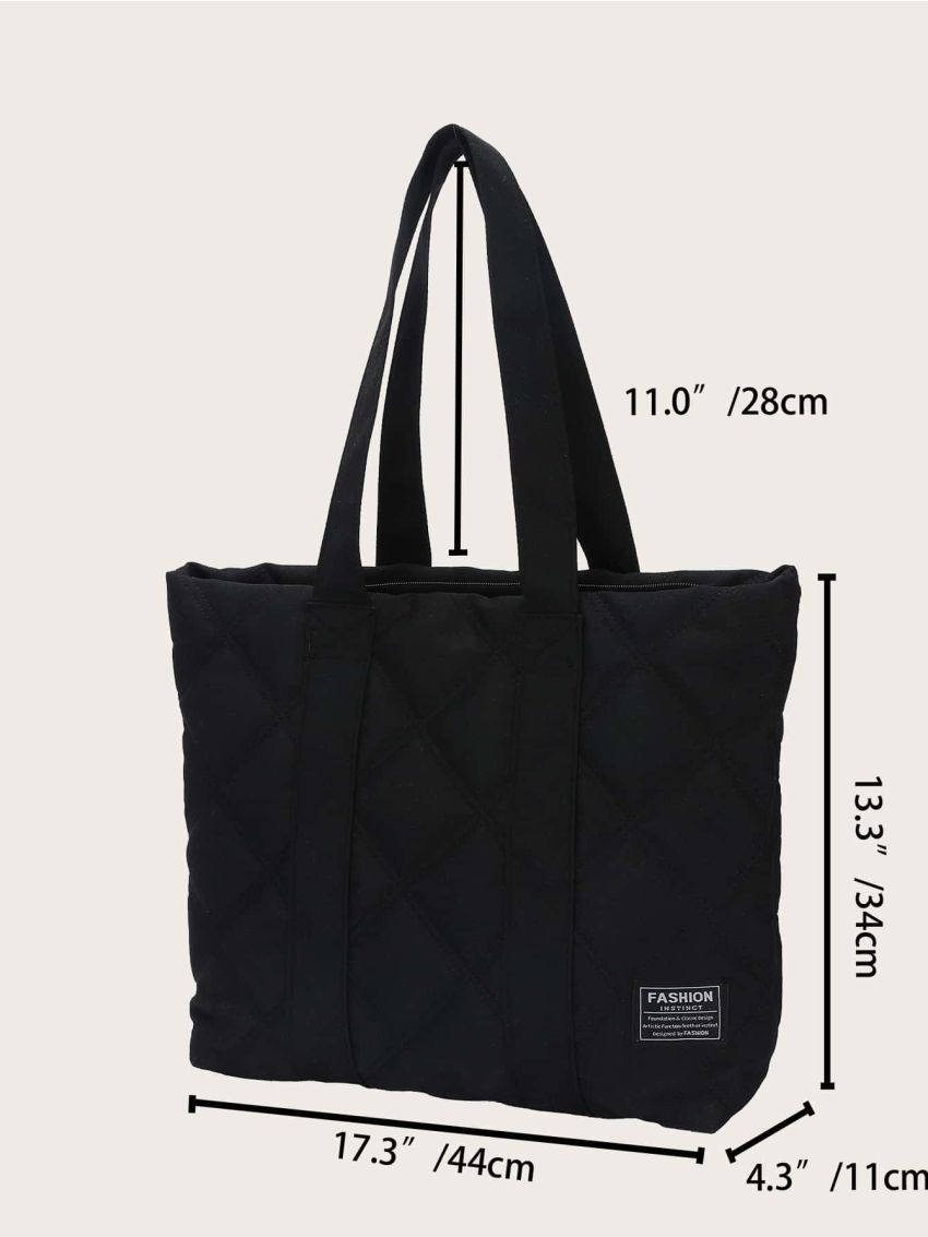 Letter Patch Decor Quilted Shoulder Tote Bag