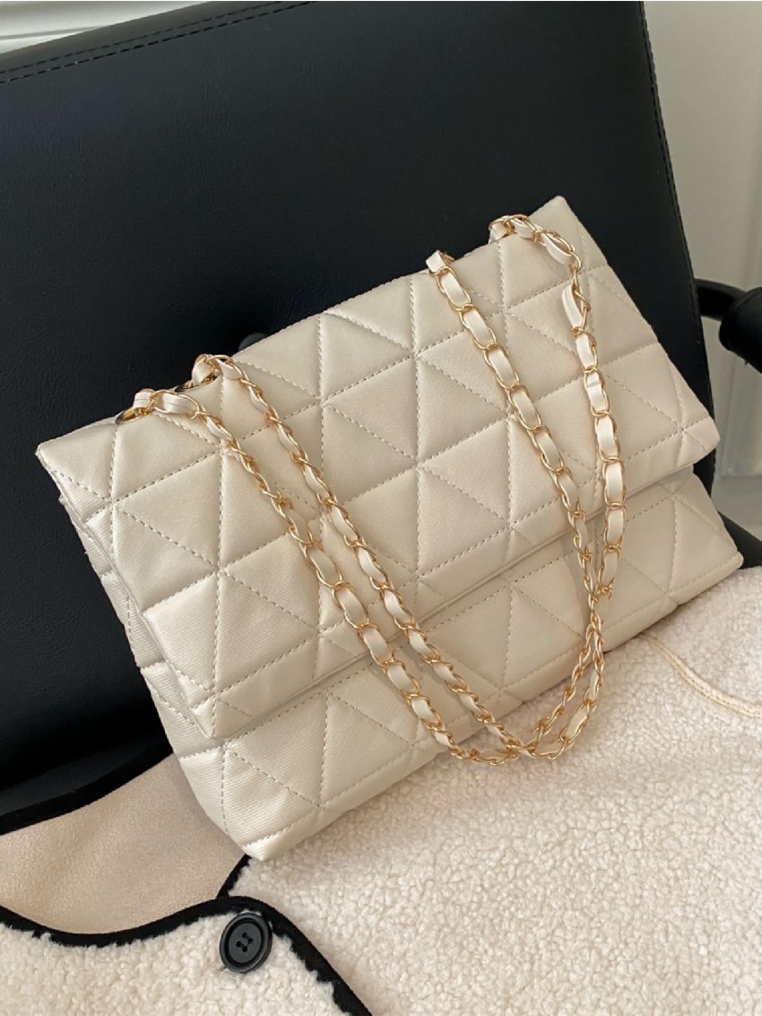Quilted Flap Chain Tote Bag