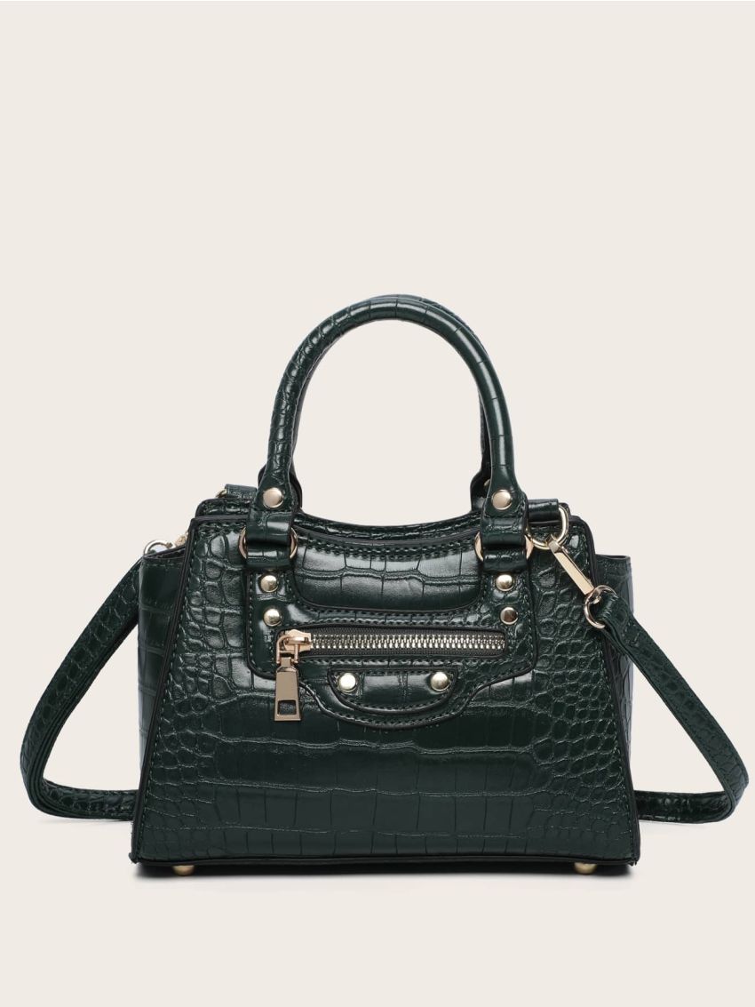 Minimalist Croc Embossed Satchel Bag